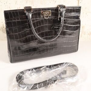 Danier Genuine Leather Purse Handbag Black Crocodile Print 12" X 9" Brand New